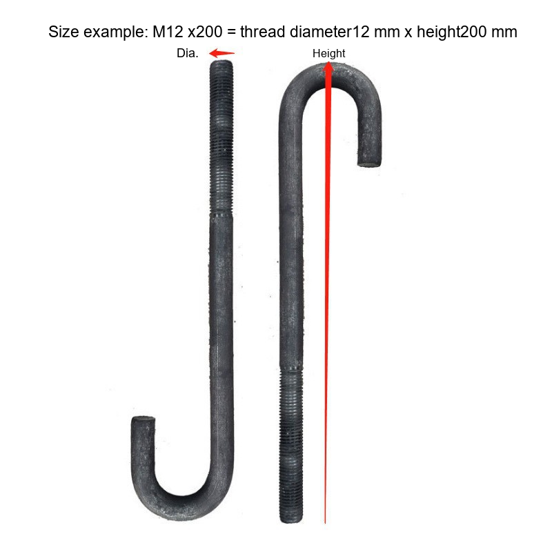 Embedded Hook Foundation Anchor Bolts, L / J Type - Technical Dimensions