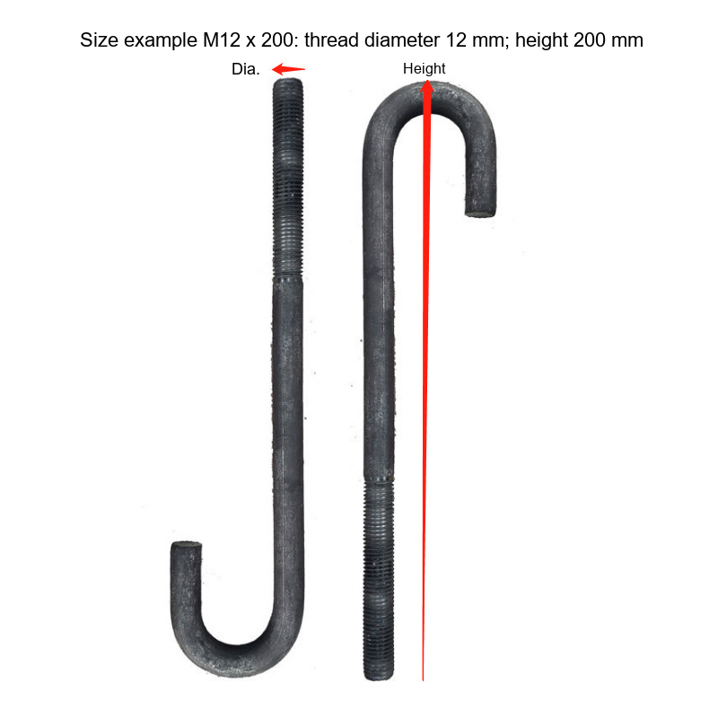 J-Type / L-Type Ground Anchor Bolts for Embedded Foundations, M12 / M14 / M16 / M20 / M24 / M27 - Technical Dimensions
